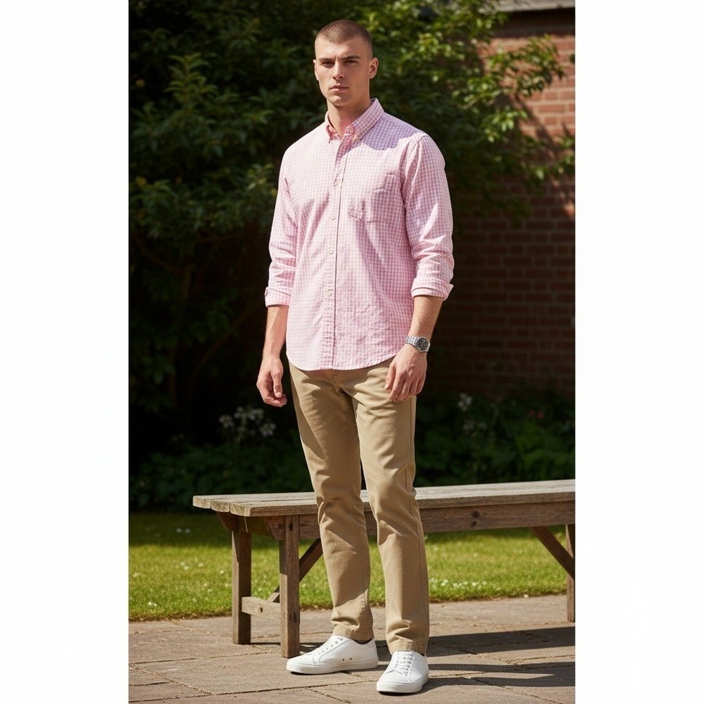 J.Crew Button Down Shirt M Pink Gingham Ivy League Hamptons Minimalist